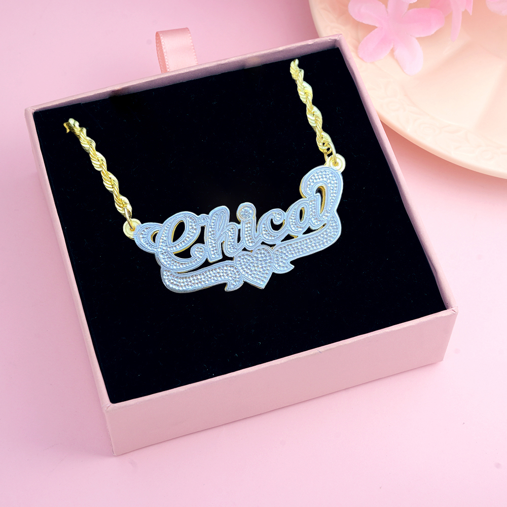 Twist Chain Custom Double Plated Name Necklace with Heart Underline