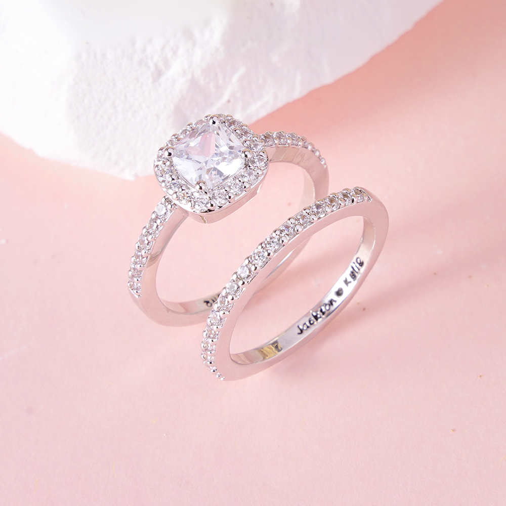 Sterling Silver Ring Set With Cubic Zirconia Personalized Custom Engraved Ring