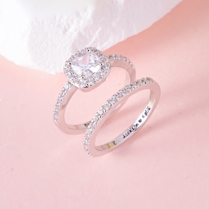 Sterling Silver Ring Set With Cubic Zirconia Personalized Custom Engraved Ring