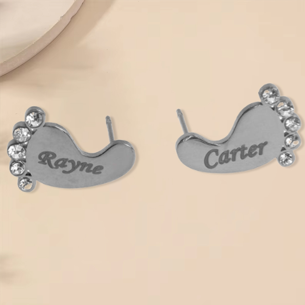 Personalized Baby Foot Name Stud Earrings