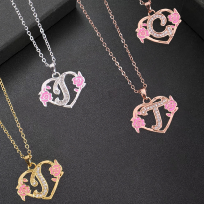 Personalized Diamond Heart Initial Necklaces