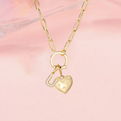 Custom Crystal Initial Charm Heart Necklace