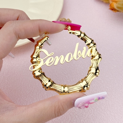 Gold Plated Personalized Custom Bamboo Hoop Name Earrings