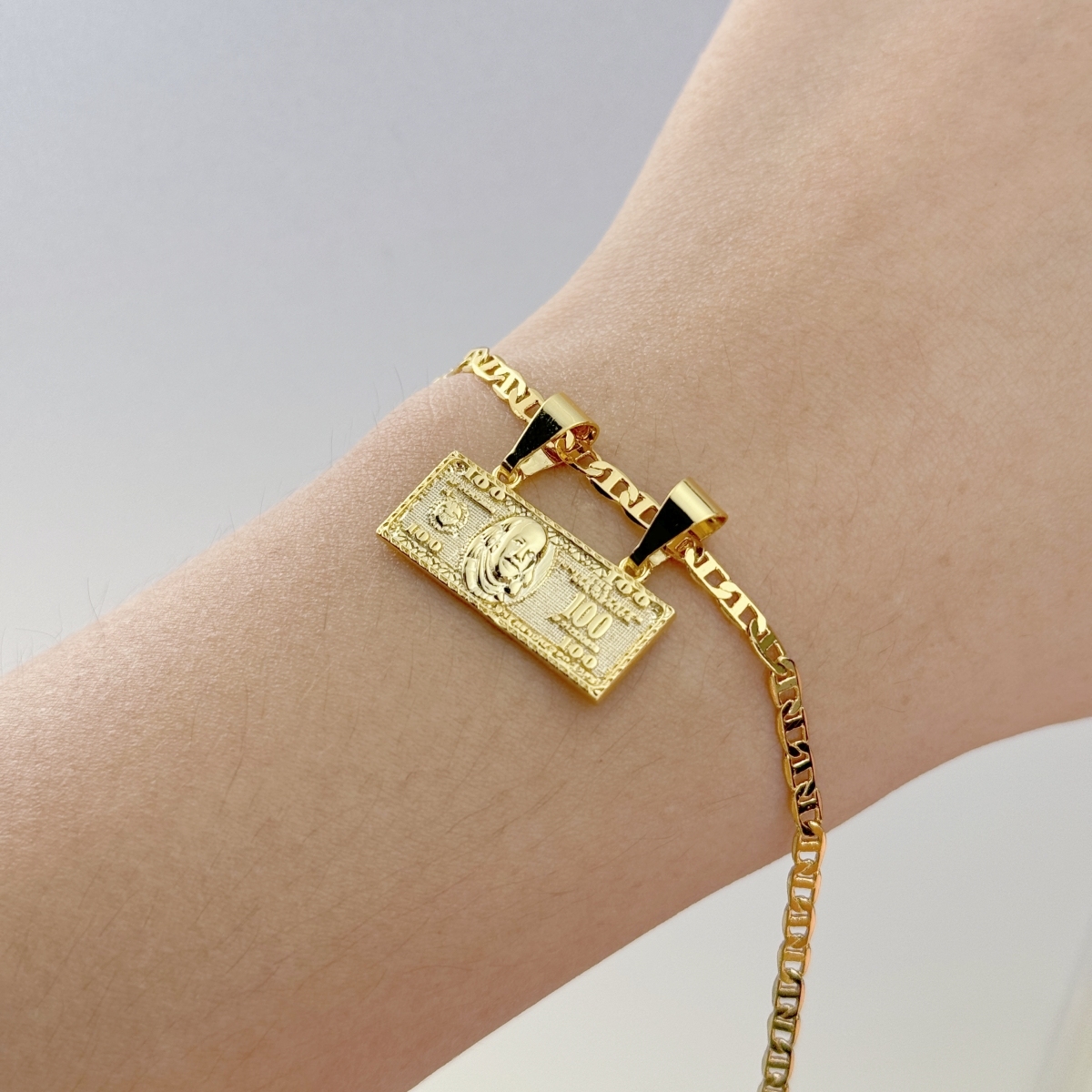 Hundred Dollar Bill Money Pendant Necklace and Bracelet Set