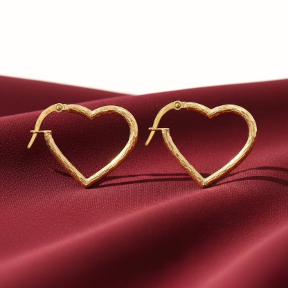 Diamond-Cut Pattern Italian Style Design Heart Earrings