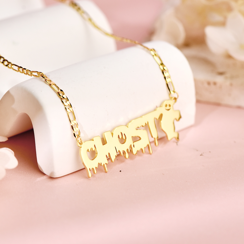 Ghost Gold Plated Personalized Name Necklace Halloween Gift