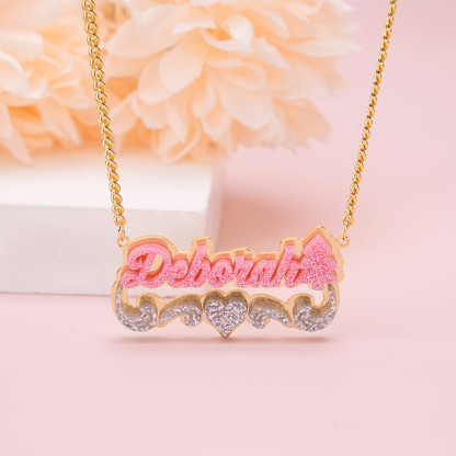 Christmas Tree Acrylic Personalized Name Necklace With Heart