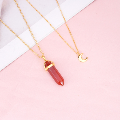 Stylish Layered Crystal Pendant and Moon Necklace