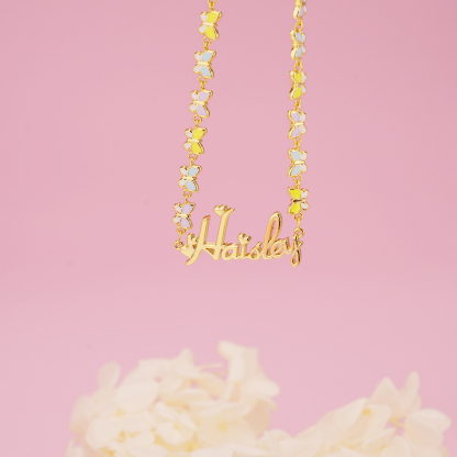 Colorful Butterfly Chain Personalized Custom Name Necklace And Name Bracelet Set
