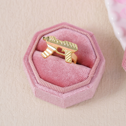 Gold Plated Diamond Cut UZI Gun Ring Personalized Engraved Ring 