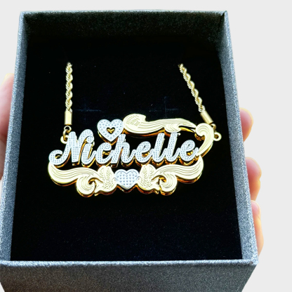 Personalized 3D Double Layer Heart Name Necklace