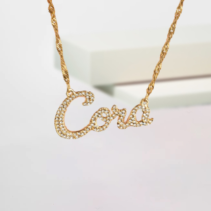 Diamond Gold Plated Personalized Pave Name Necklace