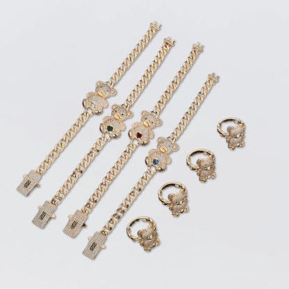 Teddy Bear Birtstone Bracelet And Ring 2pc Set