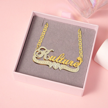 Mariner Chain Double Plated Personalized 3D Name Necklace With Heart