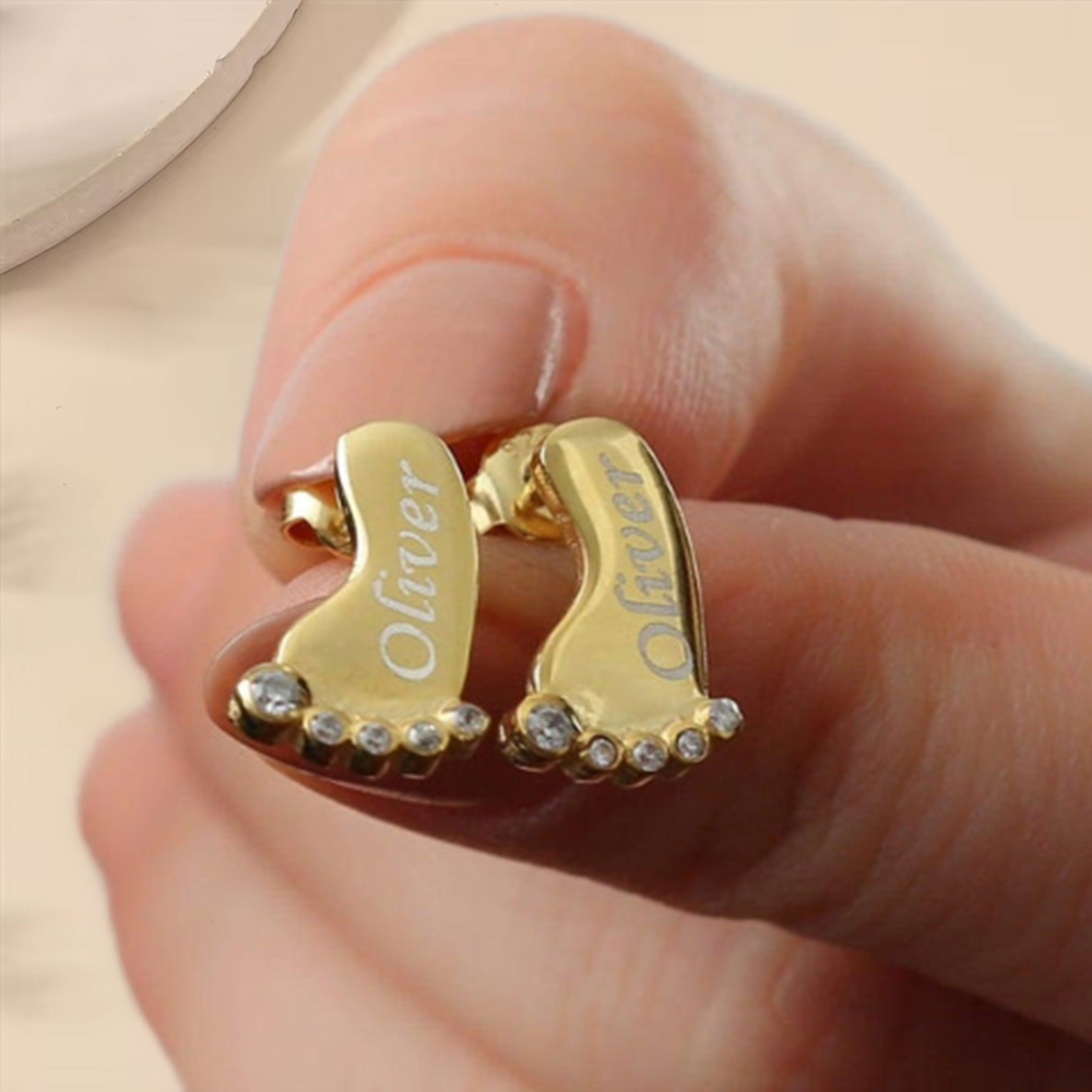 Personalized Baby Foot Name Stud Earrings