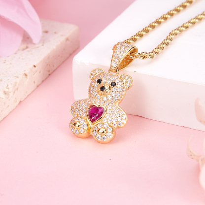 Teddy Bear Pendant Heart Birthstone Personalized Custom Necklace