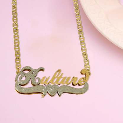 Mariner Chain Double Plated Personalized 3D Name Necklace With Heart