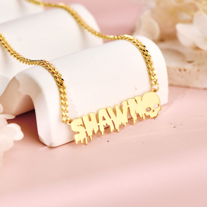 Goth Style Nameplate With Skull Personalized Custom Name Necklace Cute Halloween Jewelry