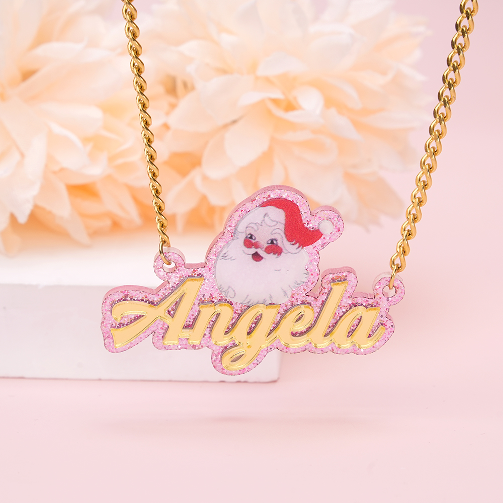 Personalized Acrylic Santa Cuban Chain Name Necklace 