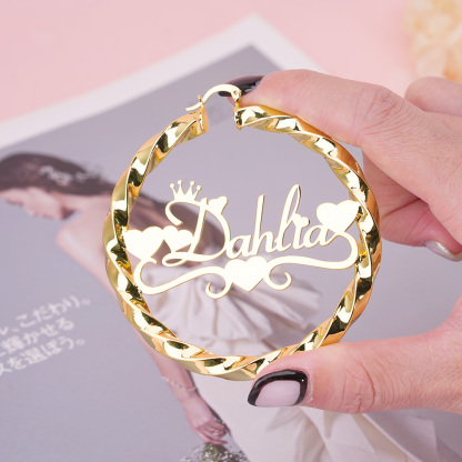 Twist Hoop Earring Personalized Heart Crown Fashion Women Name Earrings 