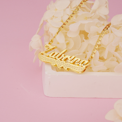 Double Layer Zircon Heart Marine Chain Personalized Name Necklace