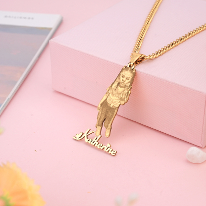 Photo With Heart Love Font Nameplate Pendant Personalized Necklace