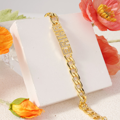 Thick Cuban Link Bracelet Gold Plated Personalized Name Bracelet