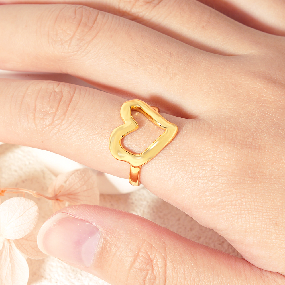 Gold Plated Heart Chunky Ring Personalized Engraved Ring