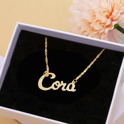 Diamond Gold Plated Personalized Pave Name Necklace