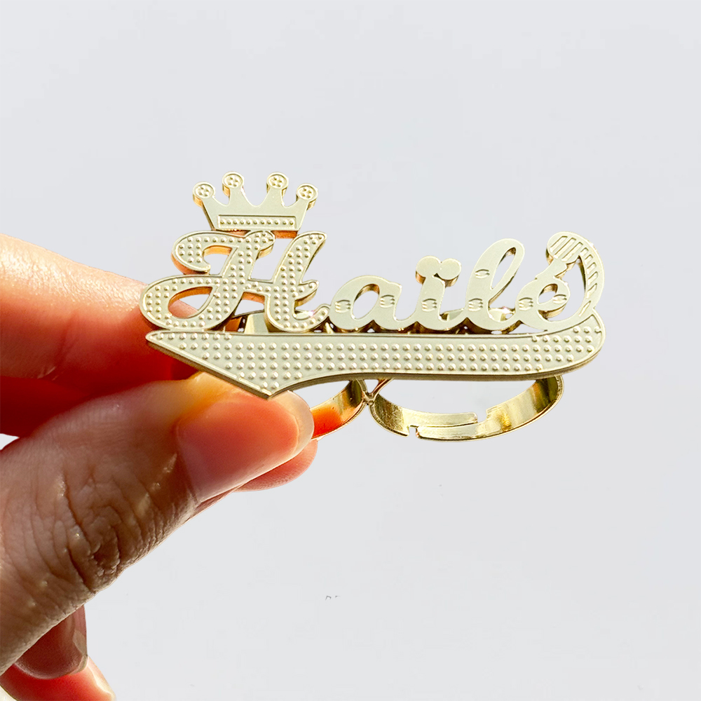 Crown Name Ring Custom Two Finger Ring