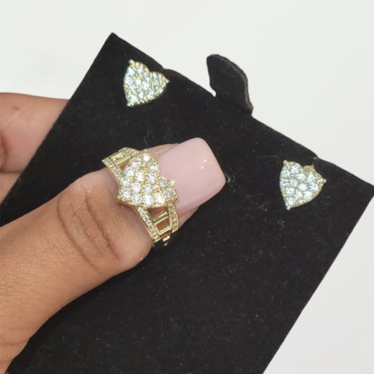 Heart Jewelry Set White Pink Zirconia Ring And Stud Earrings