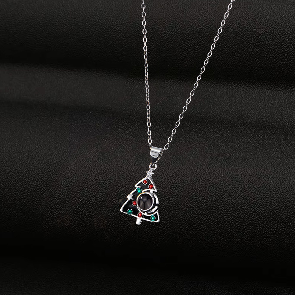 Custom Hollow Christmas Tree Pendant Necklace With Picture Inside