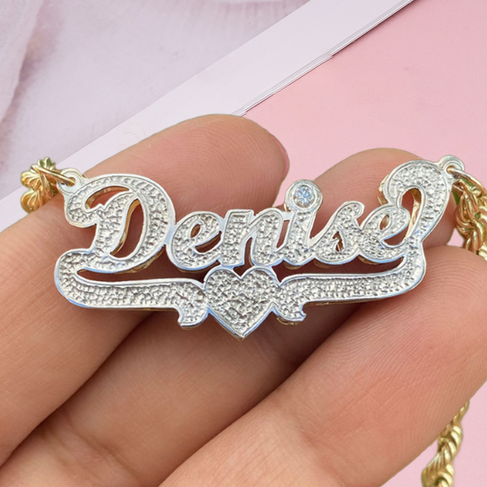 Twist Chain Custom Double Plated Name Necklace with Heart Underline
