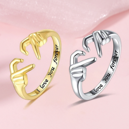 Heart Hand Hug Open Rings Custom Engraved Rings