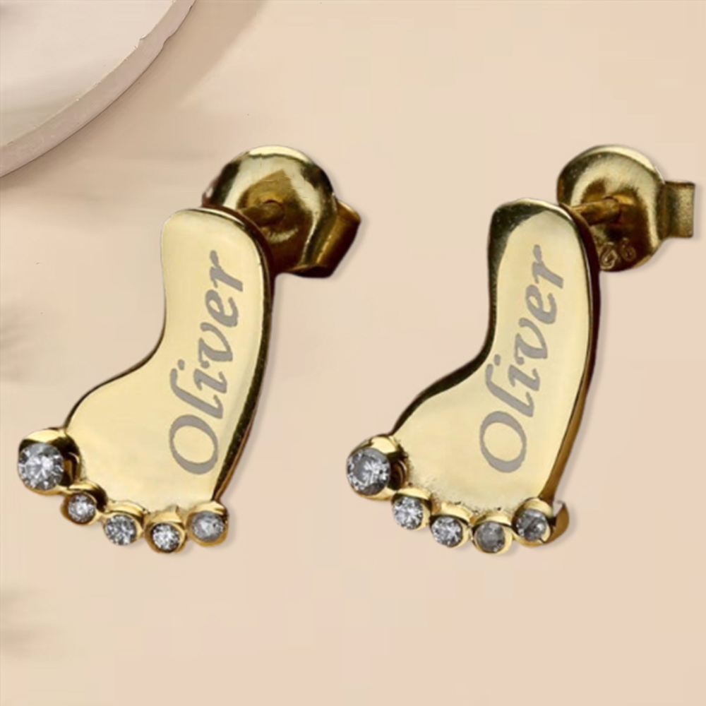 Personalized Baby Foot Name Stud Earrings