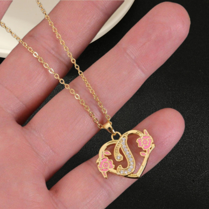 Personalized Diamond Heart Initial Necklaces
