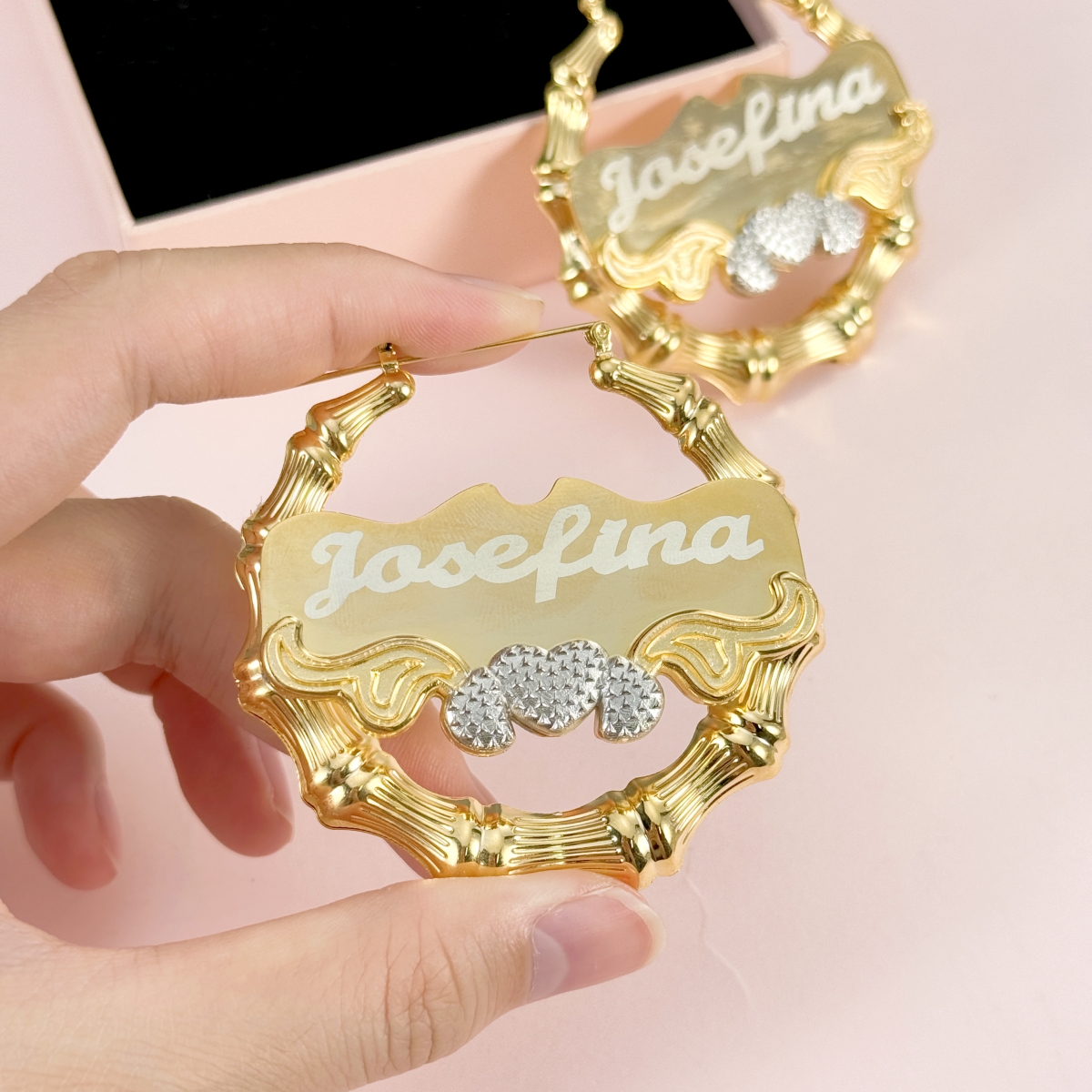 Personalized Sparkling Bamboo Name Earrings