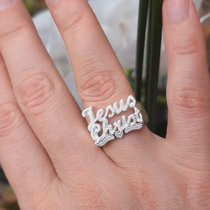 3D Two Names Couple Custom Heart Name Ring