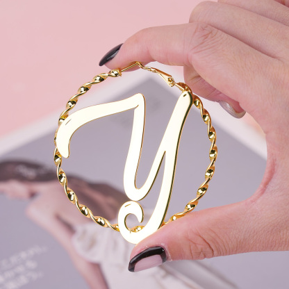 Personalized Gold Plated Big Letter Initial Name Hoop Earrings Women Gift