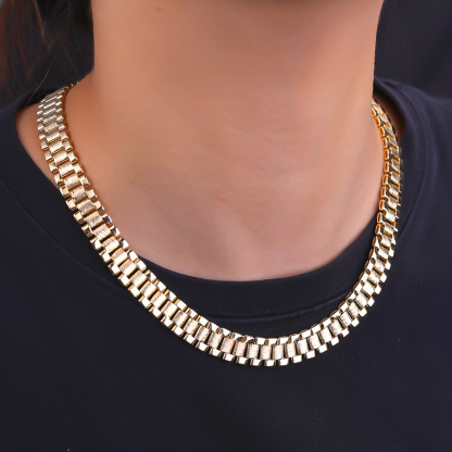 Rolex Style Link Chain Gold Plated Necklace