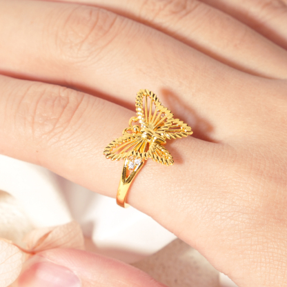 Butterfly Gold Plated Personalized Engraved Ring