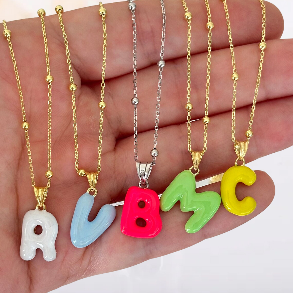 Personalized Custom Puff Bubble Initial Necklace