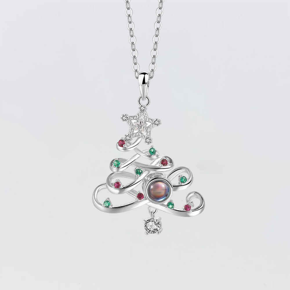 Personalized Christmas Tree Pendant Photo Projection Necklace