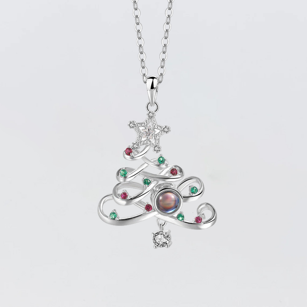 Personalized Christmas Tree Pendant Photo Projection Necklace