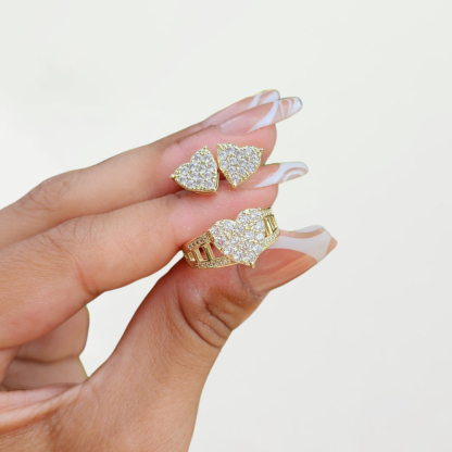 Heart Jewelry Set White Pink Zirconia Ring And Stud Earrings