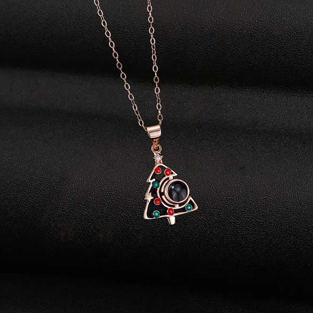 Custom Hollow Christmas Tree Pendant Necklace With Picture Inside