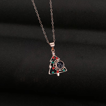 Custom Hollow Christmas Tree Pendant Necklace With Picture Inside
