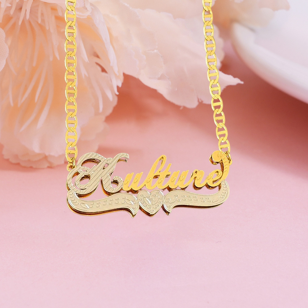 Mariner Chain Double Plated Personalized 3D Name Necklace With Heart