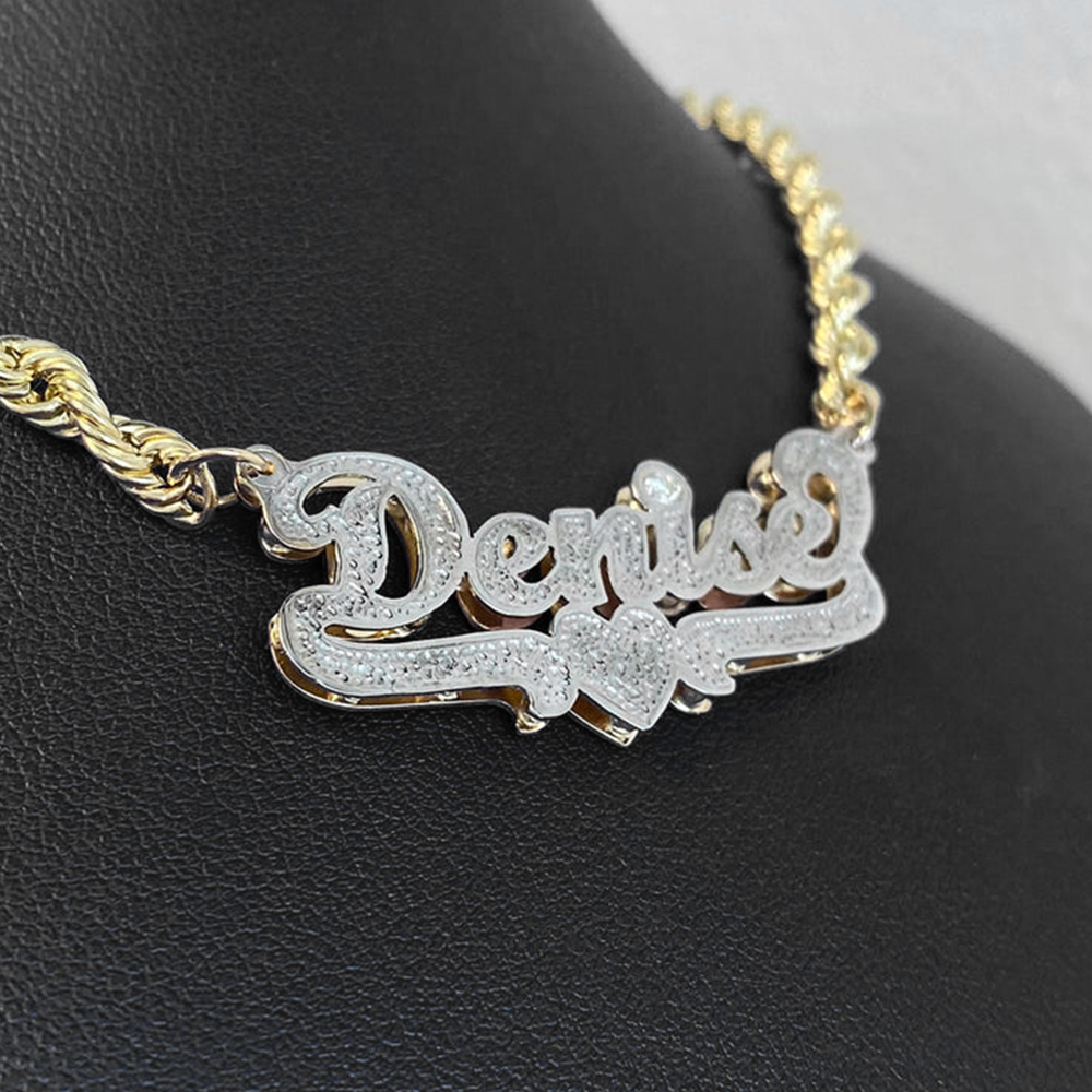 Twist Chain Custom Double Plated Name Necklace with Heart Underline