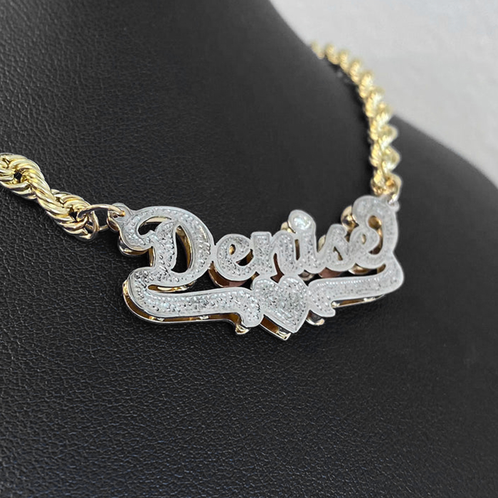 Twist Chain Custom Double Plated Name Necklace with Heart Underline